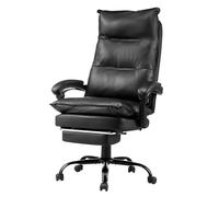 VEVOR Silla de Ejecutiva Altura Ajustable con Respaldo Alto Reposapiés Almohada Lumbar Silla de Oficina Ergonómica Reclinable 135° Silla Giratoria de Cuero PU para Trabajar, Estudiar, Jugar, Negro