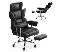 VEVOR Silla de Ejecutiva de Oficina con Respaldo Alto Reposapiés Silla de Escritorio Ergonómica con Cojín de Espuma de Alta Resiliencia Silla Giratoria de Cuero PU para Trabajar, Estudiar, Negro
