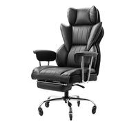 VEVOR Silla de Ejecutiva de Oficina con Respaldo Alto Reposapiés Silla de Escritorio Ergonómica con Cojín de Espuma de Alta Resiliencia Silla Giratoria de Cuero PU para Trabajar, Estudiar, Negro