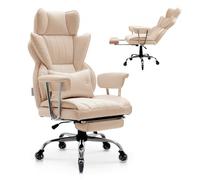 VEVOR Silla de Ejecutiva de Oficina con Respaldo Alto Reposapiés Silla de Escritorio Ergonómica con Cojín de Espuma de Alta Resiliencia Silla Giratoria de Cuero PU para Trabajar, Estudiar, Marrón