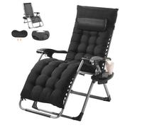 VEVOR Silla de Gravedad Cero 645 mm Sillón Reclinable para Jardín Tumbona para Terraza Capacidad de 226,8 kg Tumbona Antigravedad Ajustable con Cojín Reposacabezas Reposapiés Portavasos, Negro