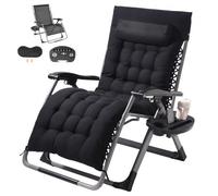 VEVOR Silla de Gravedad Cero 825 mm Sillón Reclinable para Jardín Tumbona para Terraza Capacidad de 226,8 kg Tumbona Antigravedad Ajustable con Cojín Reposacabezas Reposapiés Portavasos, Negro