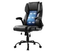 VEVOR Silla de Oficina con Respaldo Alto Reposabrazos Abatibles Soporte Lumbar Silla de Escritorio con Inclinación Altura Ajustable Silla Giratoria de Cuero PU para Trabajar, Estudiar, Jugar, Negro