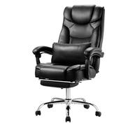 VEVOR Silla de Oficina con Respaldo Alto Reposapiés Almohada Lumbar Silla de Escritorio Ergonómica Reclinable a 135° Altura Ajustable Silla Giratoria de Cuero PU para Trabajar, Estudiar, Jugar, Negro