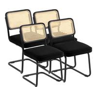 VEVOR Sillas Negras de Ratán 4 piezas Sillas Tapizadas de Terciopelo con Respaldo de Ratán Sillas de Cocina de Comedor Retro para Sala de Estar, Jardín, Patio, Dormitorio, Sala de Lectura, Oficina