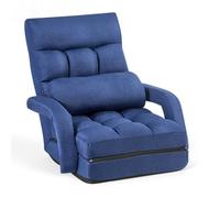 VEVOR Sillón de Suelo Relax, Sillón Reclinable con Respaldo y Reposabrazos, Ajustable en 5 Posiciones, Cojín de Soporte, Marco de Metal Tapizado de Lino, para Descanso Lectura Relajar, Azul Oscuro