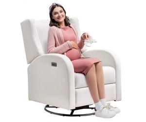 VEVOR Sillón Reclinable Electrónico y Deslizador Giratorio Ángulo Ajustable Blanco Roto Capacidad de Peso de 113,4KG Superficie de Poliéster Mecedora Reclinable para Sala de Estar, Dormitorio