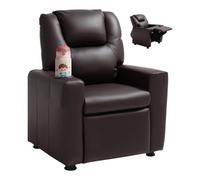 VEVOR Sillón Reclinable Infantil con Portavasos Respaldo Ajustable 101°-121° Sofá Reclinable de Piel Sintética Fácil de Limpiar Carga de 40 kg para Sala de Estudio, Guardería, Sala de Juegos, Marrón