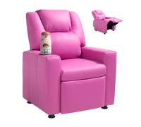 VEVOR Sillón Reclinable Infantil con Portavasos Respaldo Ajustable 101° a 121° Sofá Reclinable de Piel Sintética Fácil de Limpiar Carga de 40 kg para Sala de Estudio, Guardería, Sala de Juegos, Rosa