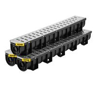 VEVOR Sistema de Drenaje de Zanja 15x13x100 cm Kit de Drenaje para Canal de Entrada Rejilla Metálica 3 Piezas de HDPE, Acero Inoxidable, para Jardín, Piscina, Cancha Deportiva, Entrada de Vehículos