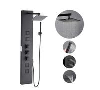 VEVOR Sistema de Ducha con Columna Tipo Torre con Efecto Lluvia, Acero Inoxidable, 4 Funciones, Sistema de Masaje de Lluvia de Pared, 4 Chorros Corporales, Ducha de Mano y Caño de Bañera, Negro