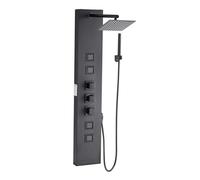 VEVOR Sistema de Ducha con Columna Tipo Torre con Efecto Lluvia, Acero Inoxidable, 4 Funciones, Sistema de Masaje de Lluvia de Pared, 4 Chorros Corporales, Ducha de Mano y Caño de Bañera, Negro
