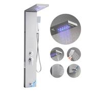VEVOR Sistema de Ducha con Panel de Ducha Tipo Torre y Cabezal Tipo Cascada con Efecto Lluvia, LED, Acero Inoxidable, 5 Funciones, Montaje Pared, con Boquilla de Mano y Caño para Bañera, Plata