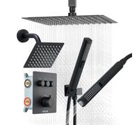 VEVOR Sistema de Grifería, con Ducha de Lluvia de 30 cm, Cabezal de Pared de 15 cm, Ducha de Mano 2 en 1, Cabezal de Lluvia Doble Giratorio, Kit de Embellecedor de Válvula de Latón, Mate
