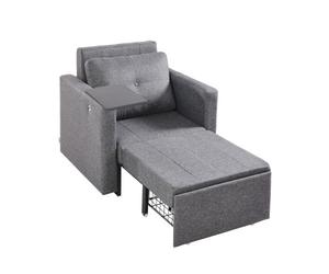 VEVOR Sofá Cama Convertible, Sofá Cama Individual con Bolsillo Lateral, Almohada, Reposabrazos y Tablero de Escritorio, Respaldo Ajustable en 5 Ángulos, 2 Ruedas y Compartimento Inferior, Gris