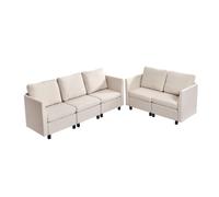 VEVOR Sofá Cama Esquinero, con Espacio de Almacenamiento Oculto, de Espuma de Alta Resiliencia, Tapizado 5 Plazas, con Estructura de Madera Maciza para Salón y Dormitorio, Color Blanco Crema