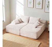 VEVOR Sofá de Pana 2 Plazas 210 x 170 x 81 cm Sofá Moderno Extragrande con Cojines Suaves y Almohadones Decorativos para Sala de Estar, Dormitorio, Oficina, Apartamento, No Requiere Montaje, Beige