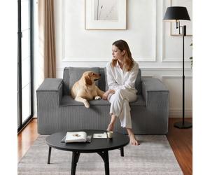 VEVOR Sofá de Pana Cómodo 2 Plazas 160 x 94 x 72 cm Sofá Moderno Pequeño con Muelles Embolsados y Cojines Suaves para Sala de Estar, Dormitorio, Oficina, Apartamento, No Requiere Montaje, Gris