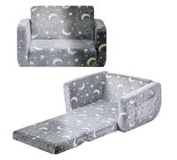 VEVOR Sofá Infantil 2 en 1 con Reposabrazos, Convertible en Tumbona, Sofá Cama Plegable y Suave de Esponja 28D y Franela con Estampado Que Brilla en la Oscuridad para Leer y Jugar, Talla M, Gris
