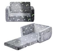 VEVOR Sofá Infantil 2 en 1 con Reposabrazos, Convertible en Tumbona, Sofá Cama Plegable y Suave de Esponja 28D y Franela con Estampado que Brilla en la Oscuridad para Leer y Jugar, Talla M, Gris