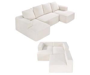 VEVOR Sofá Modular Seccional en Forma de U 2560 x 1260 x 570 mm, Sofá Seccional Nube con Esponja de Alto Rebote y Densidad, Sofá de Pana Tapizado con Cojín para Sala de Estar, Apartamento, Beige