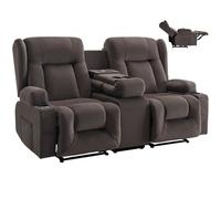 VEVOR Sofá Reclinable Eléctrico 2 Plazas de Gamuza, con Calefacción, Masaje y Consola Central, con Puertos USB, Portavasos y Bolsillos Laterales, Sala de Estar y Apartamento, 96,5 x 183 x 108 cm