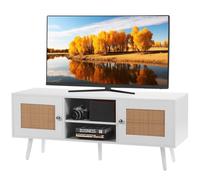 VEVOR Soporte Blanco de TV de Ratán, Mueble de TV bohemio, Soporte de TV de Estilo Moderno de 1200 × 400 × 490 mm, Consola de TV de Ratán con Estantes Ajustables para Sala de Estar, Sala Multimedia