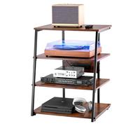 VEVOR Soporte de TV de esquina de 4 niveles con regletas de enchufes, estantes de madera de altura ajustable para reproductores de DVD, decodificadores de cable y consolas de juegos, color marrón