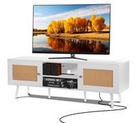 VEVOR Soporte de TV de ratán para TV de 65 pulgadas, soporte de TV Boho con puerta de ratán, centro de entretenimiento con enchufe incorporado y puertos USB, consola de TV moderna para sala de estar, 