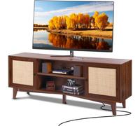 VEVOR Soporte de TV de ratán para TV de 75 pulgadas, soporte de TV bohemio con puerta de ratán, centro de entretenimiento con enchufe incorporado, gabinete de almacenamiento con 2 estantes, consola de