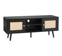 VEVOR Soporte Negro de TV de Ratán, Mueble de TV bohemio, Soporte de TV de Estilo Moderno de 1200 × 400 × 490 mm, Consola de TV de Ratán con Estantes Ajustables para Sala de Estar, Sala Multimedia