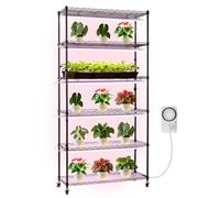VEVOR Soporte para Plantas con Luz de Cultivo 6 Niveles Alto 180 cm 150 W, Estante para Plantas con Ruedas Giratorias, Temporizador Mecánico, para Crecimiento de Planta, Macetas, 900 x 350 x 1800 mm