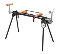 VEVOR Soporte para Sierra Ingletadora de Acero con Abrazaderas de Soporte de Montaje de Una Pieza Carga de 249,5 kg Altura y Longitud Ajustables, Soporte para Sierra Ingletadora Portátil y Plegable