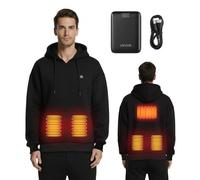 VEVOR Sudadera con Capucha Calefactable, Unisex, con Batería Externa Recargable de 7,4 V y 16 000 mAh, 5 Zonas Calefacción, 3 Niveles Temperatura, 4-8 h, para Acampada en Invierno, Negro, Talla S