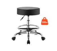 VEVOR Taburete Giratorio de Trabajo, Taburete con Ruedas y Reposapiés, Capacidad de Carga de 226,8 kg, Altura Ajustable, Asiento Ergonómico Acolchado y Tapizado, para Oficina Clínica Peluquería, Negro