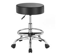 VEVOR Taburete Redondo de Altura Ajustable de 55-71 cm Carga de 204kg, Taburete de Trabajo con Reposapiés, Taburete Redondo Giratoria Ergonómica de Cuero de PU para Salón SPA Clínica de Masaje, Negro