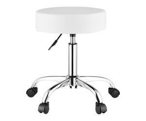 VEVOR Taburete Redondo Giratoria de Altura Ajustable de 55-71 cm, Carga de 204 kg, Taburete de Trabajo, Taburete Redondo Giratoria Ergonómica de Cuero de PU para Salón Spa Clínica de Masaje, Blanco