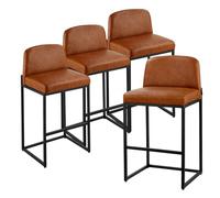 VEVOR Taburetes de Bar, Silla de Cocina de Piel Sintética con Respaldo y Estructura de Metal, Carga 149,7 kg, para Comedor, Bar, Cocina, Marrón, Estilo Moderno Cálido, 495 x 460 x 925 mm, 4 uds