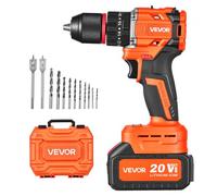 VEVOR Taladro Percutor Inalámbrico 20 V Taladro de Percusión sin Escobillas | para Taladrar Madera Metal, Portabrocas Metal 12,7 mm, 30000 BPM, Batería 4000 mAh, con Kit de Brocas, Caja de Herramientas