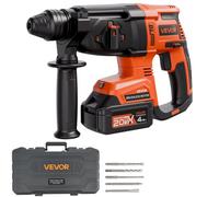 VEVOR Taladro Percutor Inalámbrico sin Escobillas, Atornillador Rotativo de 26 mm Kit de Herramientas Eléctricas Ligeras SDS-Plus con Batería de Litio y Cargador, 4 Funciones 1200 RPM 5300 BPM