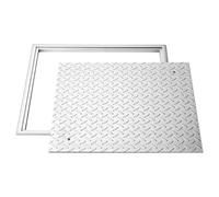 VEVOR Tapa de Alcantarilla con Marco de Acero al Carbono Tapa de Cisterna Cuadrada 50 x 50 cm Marco de 54,5 x 54,5 cm Patrón Antideslizante para Inspección de Canales de Drenaje en Pavimento, Jardín