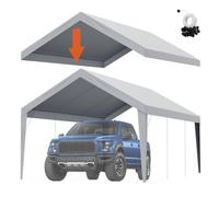 VEVOR Tela de Repuesto para Toldo de Cochera 6,1x3,64 m Lona de Garaje para Pared Lateral Impermeable con Protección UV Elásticos de Bola Fácil Instalación, Gris (Parte Superior y Marco No Incluidos)