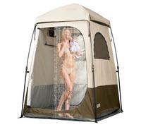 VEVOR Tienda de Campaña de 1 Habitación, con Ducha e Inodoro Impermeable, Cambiador, Piquetas, Cuerdas, Bolsa de Transporte y Travesaño, Fabricada en Tela Oxford 210D, Caqui, 145 x 145 x 215 cm