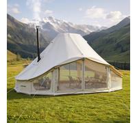 VEVOR Tienda de Campaña Grande para 10-12 Personas, 6 x 4 x 3,1 m, Carpa de Polialgodón, con Cubierta de Lluvia Salida de Humos para la Estufa Doble Puerta, para Glamping Camping Festivales, Beige