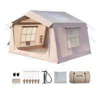 VEVOR Tienda de Campaña Inflable 3-5 Personas Carpa Hinchable Tipo Casa | para Glamping Viaje Outdoor, Tela Impermeable Oxford 420D, con Apertura de Chimenea Tragaluz Bolsa de Almacenamiento, Beige