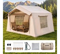 VEVOR Tienda de Campaña Inflable 3-5 Personas Carpa Hinchable Tipo Casa | para Glamping Viaje Outdoor, Tela Impermeable Oxford 420D, con Apertura de Chimenea Tragaluz Bolsa de Almacenamiento, Beige