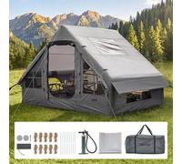 VEVOR Tienda de Campaña Inflable para 2-4 Personas con Bomba de Aire Gris, para Glamping Viaje Familiar Outdoor, con Claraboya Apertura de Chimenea Ventanas de Malla, Tela Oxford Impermeable 420D
