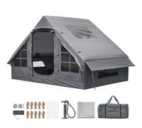 VEVOR Tienda de Campaña Inflable para 2-4 Personas con Bomba de Aire Gris | para Glamping Viaje Familiar Outdoor, con Claraboya Apertura de Chimenea Ventanas de Malla, Tela Oxford Impermeable 420D