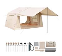 VEVOR Tienda de Campaña Inflable para 3-5 Personas Carpa Hinchable Beige | para Outdoor Glamping Viaje, Tela Impermeable Oxford 420d, con Toldo Parasol Claraboya Apertura de Chimenea Ventanas de Malla