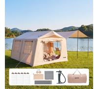 VEVOR Tienda de Campaña Inflable para 5-8 Personas con Bomba de Aire Beige, Casa Hinchable para Glamping Viaje Familiar Outdoor, Tela Oxford Impermeable 420D, con Apertura de Chimenea Tragaluz Toldo